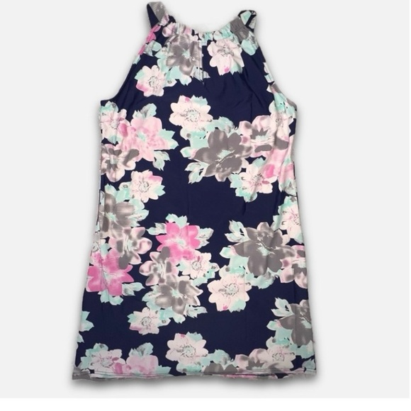 Aryeh Navy Tropical Print Slip On A Frame Dress is Bright Colors - Size Small - Picture 3 of 8